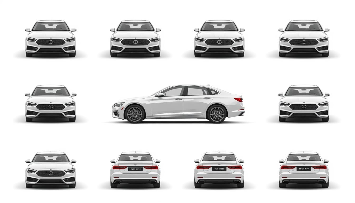 Eight vehicle inspection directions from front, side, and rear views