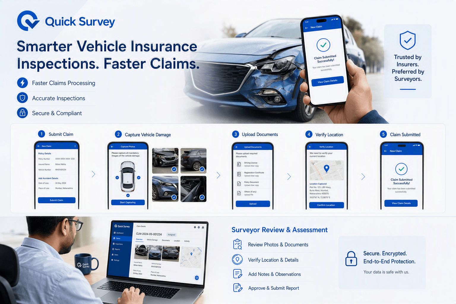 Customer capturing vehicle inspection media with Quick Survey